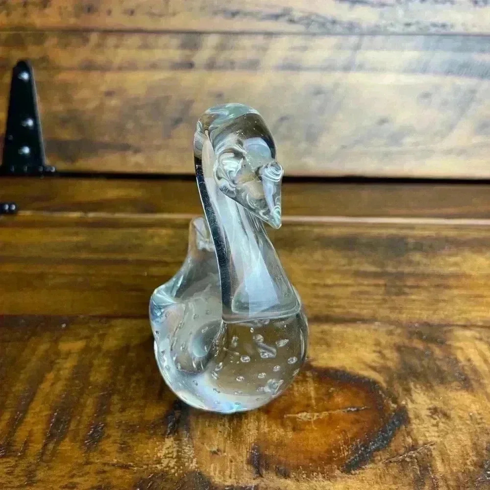 Art Glass 4” Swans Set Of 2 Hand‎ Blown With Controlled Bubbles Clear Figurines - Picture 6 of 9